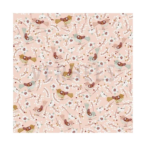 Poplin Sweet birds, light salmon