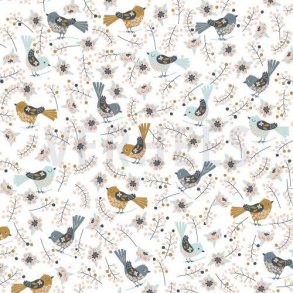 Poplin Sweet birds, White