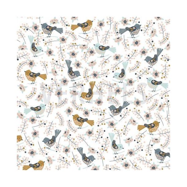 Poplin Sweet birds, White