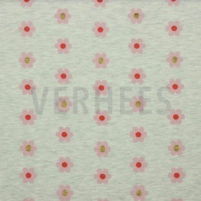 Jersey Glitter flowers Ecru