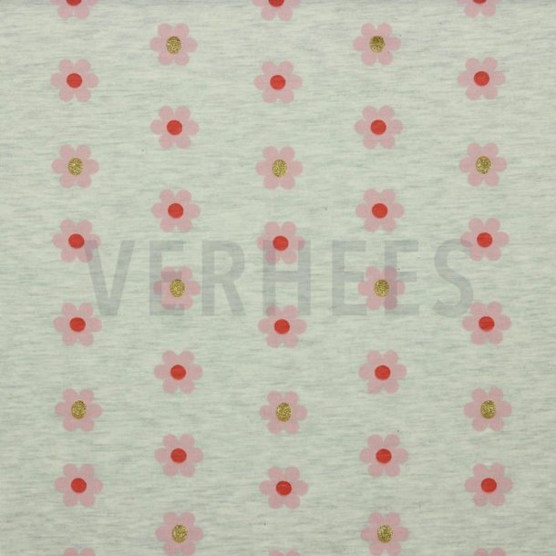 Jersey Glitter flowers Ecru