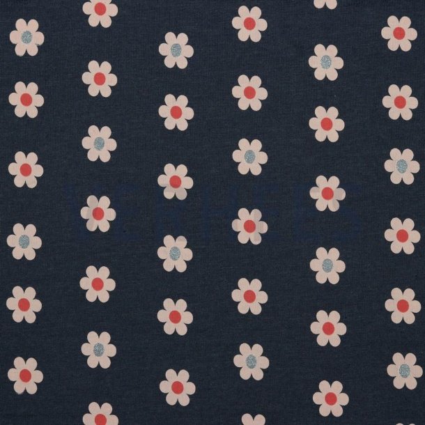 Jersey glitter flowers Indigo