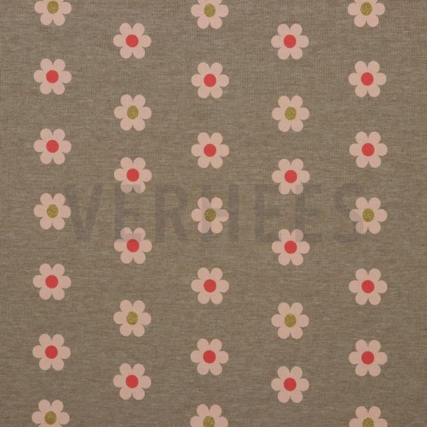 Jersey glitter flowers Taupe