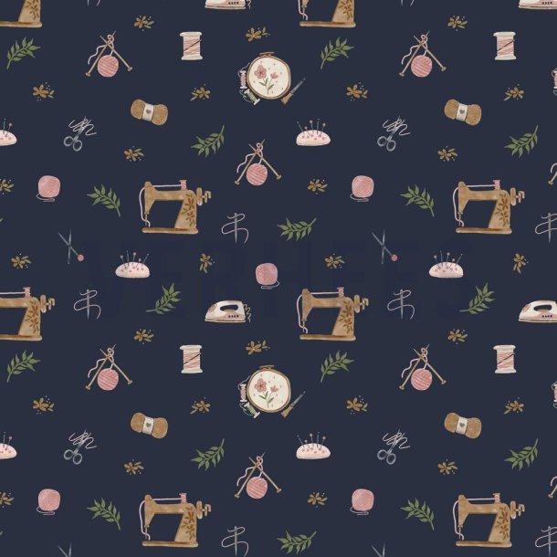 Bomuld Navy, Symaskine, garn, strikkepind mv.