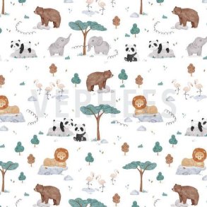 Poplin digital ZOO animals, White