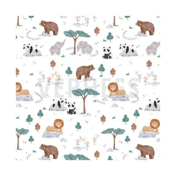 Poplin digital ZOO animals, White