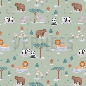 Poplin digital ZOO animals, Light green