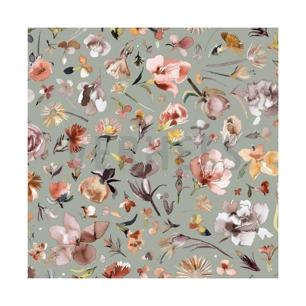 �kotex bomulds jersey Sage m/blomster