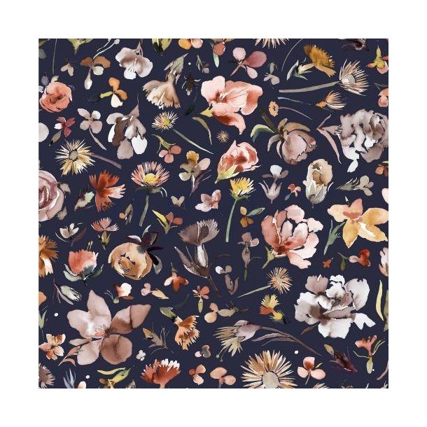 �kotex bomulds jersey Navy m/blomster