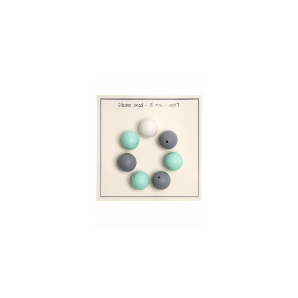 Silikoneperle Hvid/Gr�/Mint 15 mm
