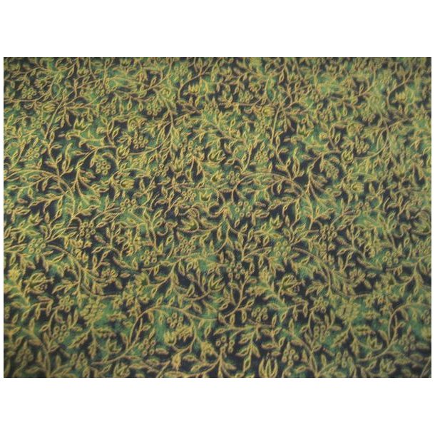 Gr�nlig bomuld m/print og guld