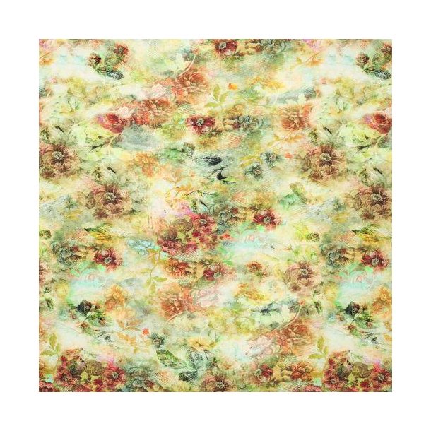 Viscose jersey Flowers, Green