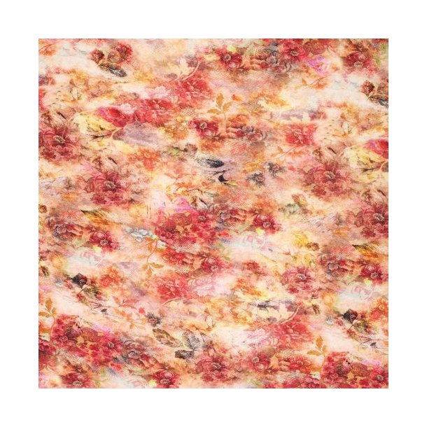Viscose jersey Flowers, Red
