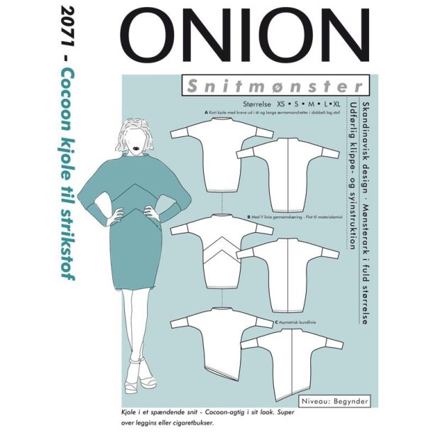 Cocoon kjole til strikstoffer Str. XS-XL