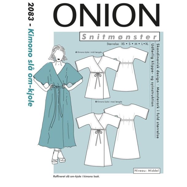 Kimono med sl� om-kjole Str. XS-XL