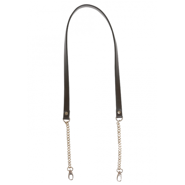 Taske skulderrem M�rkebrun m/guldk�de og D-ring