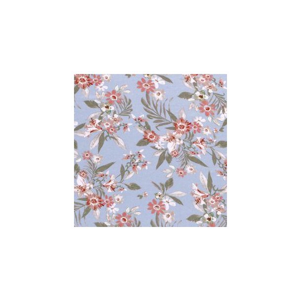 Viscose m/blomster, Baby blue
