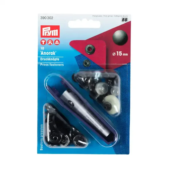 Prym Anorak trykknap, Sort 15 mm