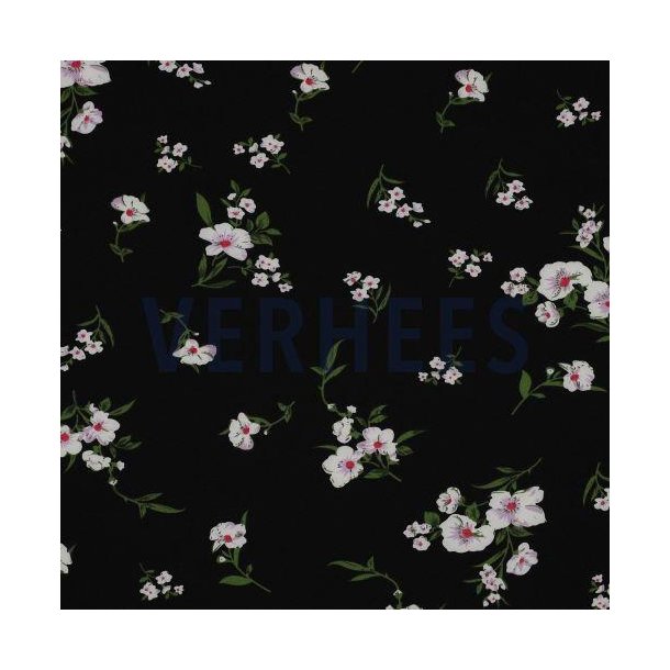 Polyester spandex Flowers, Black/green