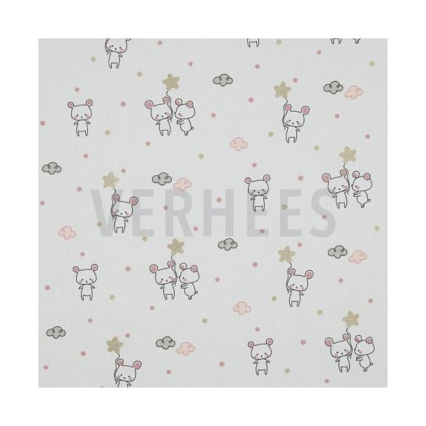 Poplin Glitter Sweet mouse, Ecru