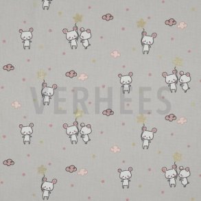 Poplin Glitter Sweet mouse, Light grey