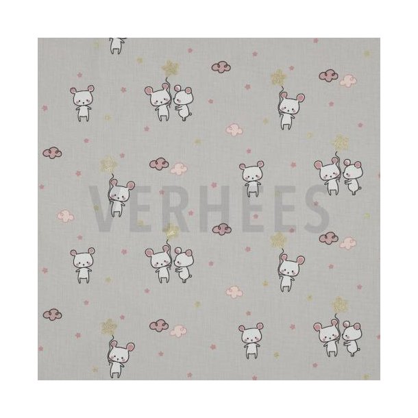 Poplin Glitter Sweet mouse, Light grey