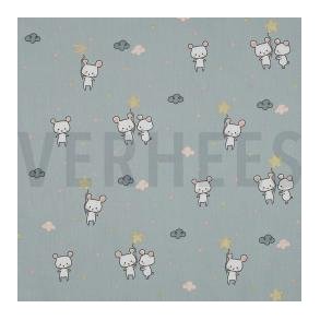 Poplin Glitter Sweet mouse, Ocean Green