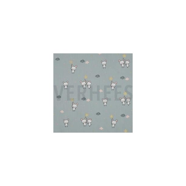 Poplin Glitter Sweet mouse, Ocean Green