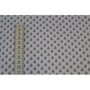 Bomuld Hvid m/Sm� gr� skibe