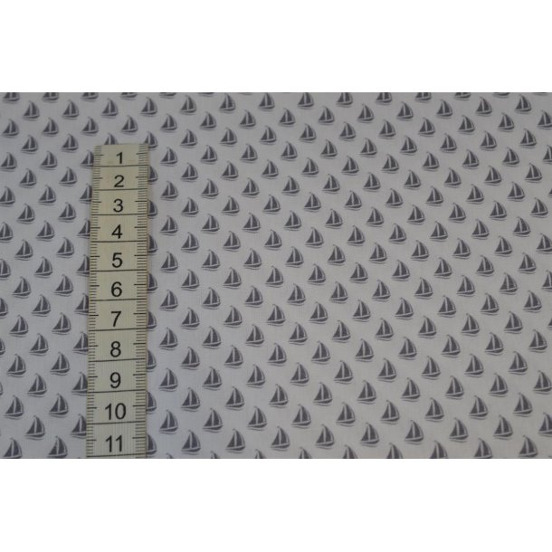 Bomuld Hvid m/Sm� gr� skibe