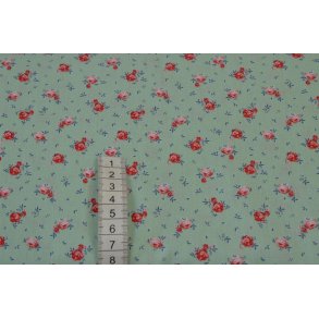 Bomuld/poplin Lysegr�n m/sm� roser
