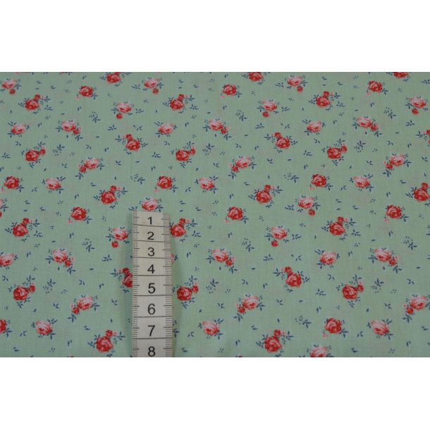 Bomuld/poplin Lysegr�n m/sm� roser