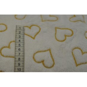 Minky fleece Hvid m/guld hjerter