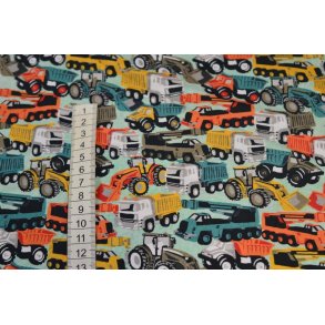 Bomuld/poplin Mint m/lastbiler, traktor mv.