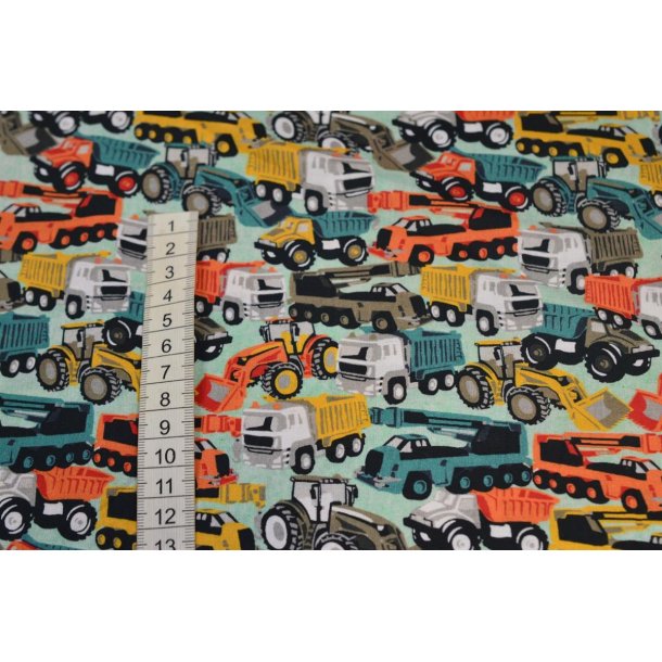 Bomuld/poplin Mint m/lastbiler, traktor mv.