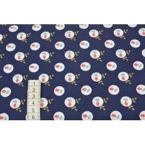 Bomuld/poplin Marine m/blomst