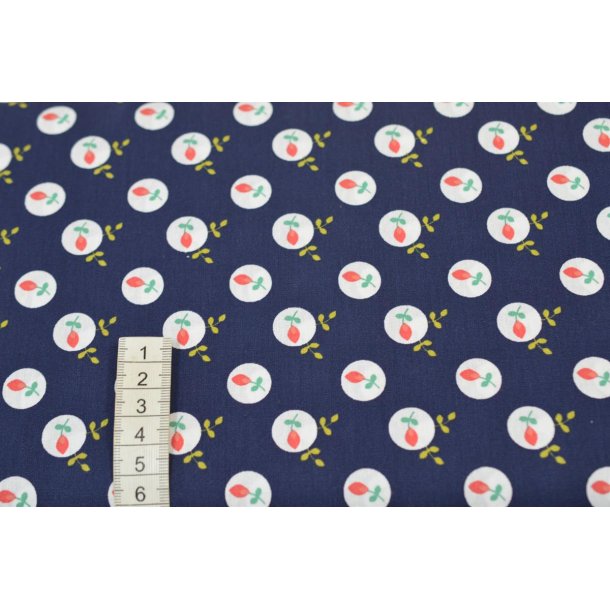 Bomuld/poplin Marine m/blomst