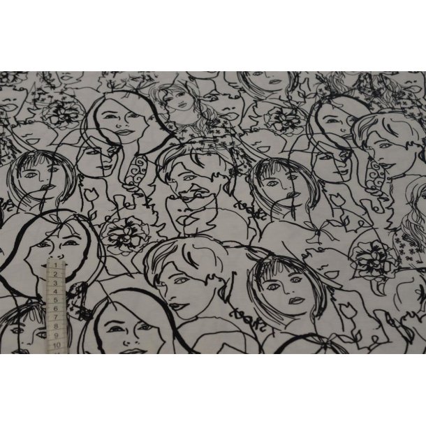 Viscose jersey R�hvid m/ansigter