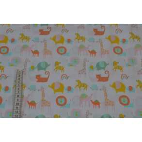 Bomuld/poplin Hvid m/Vilde dyr