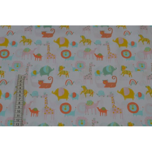 Bomuld/poplin Hvid m/Vilde dyr