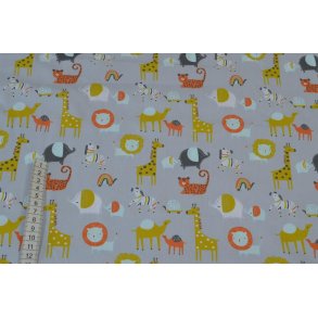 Bomuld/poplin Lys gr� m/Vilde dyr