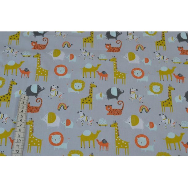 Bomuld/poplin Lys gr� m/Vilde dyr