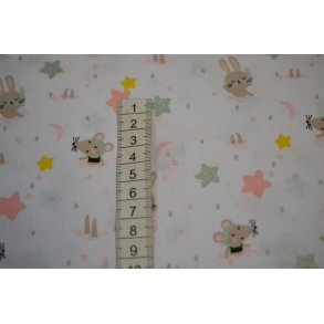 Bomuld/poplin Hvid m/kanin og mus