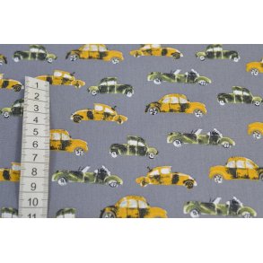 Bomuld/poplin Gr� m/biler