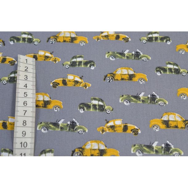 Bomuld/poplin Gr� m/biler