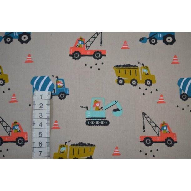 Bomuld/poplin Beige m/Entrepren�rmaskiner