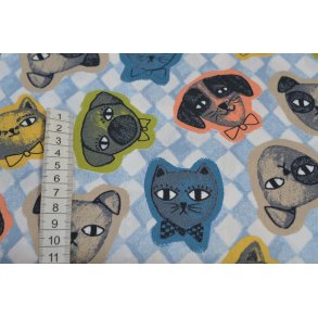 Bomuld/poplin m/Katte og Hundehoveder