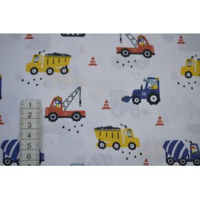 Bomuld/poplin Hvid m/Lastbiler