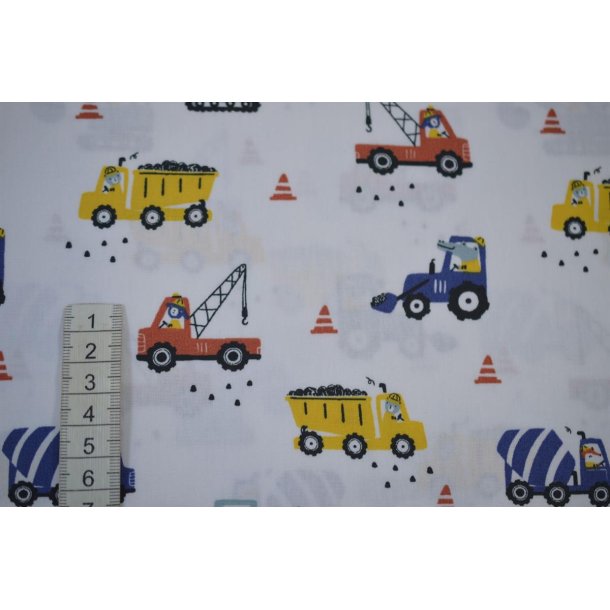 Bomuld/poplin Hvid m/Lastbiler