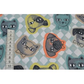 Bomuld/poplin m/Katte og hundehoveder